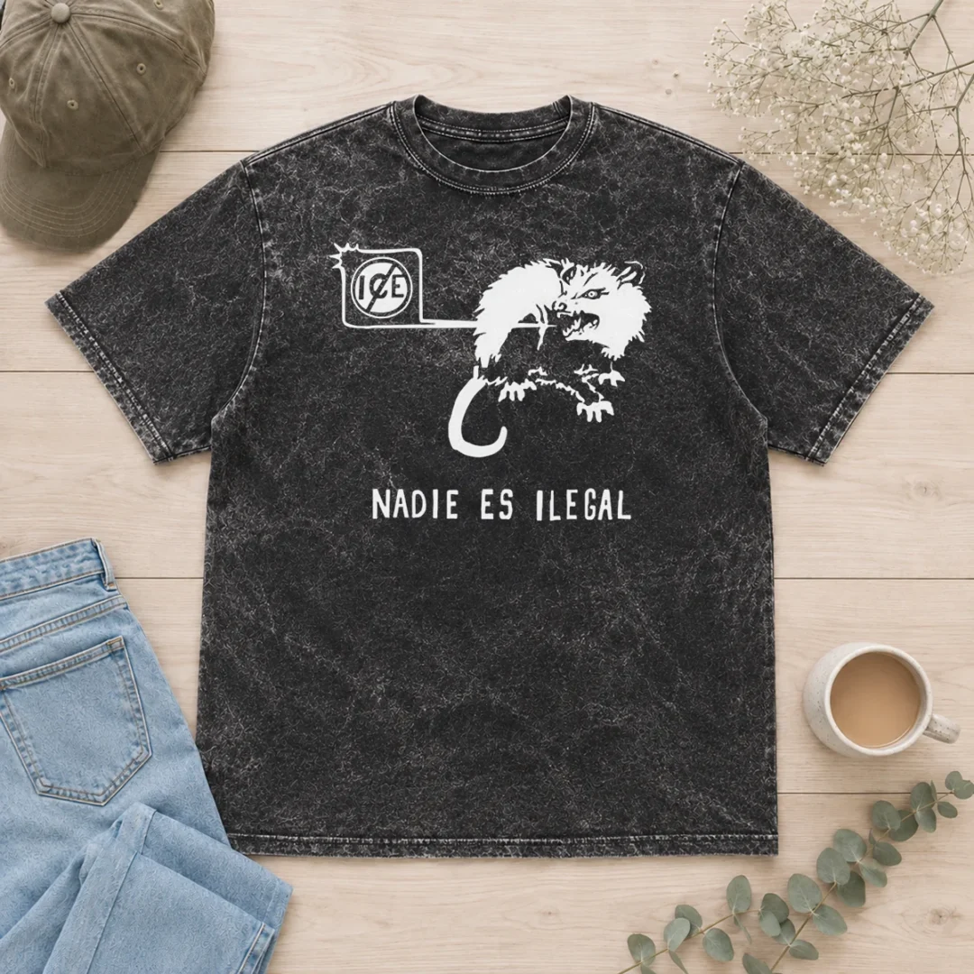 awesome-nadie-es-ilegal-angry-possum-ice-sign-parody-washed-t-shirt Awesome Nadie Es Ilegal Angry Possum ICE Sign Parody Washed T-Shirt