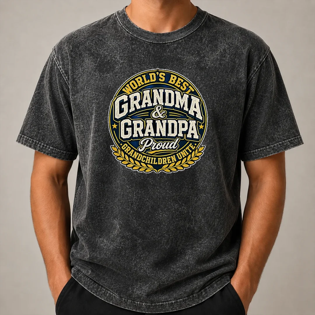 Awesome Official Grandparents Day Proud Grandchildren Mascot Badge Washed T Shirt Awesome Official Grandparents Day Proud Grandchildren Mascot Badge Washed T-Shirt