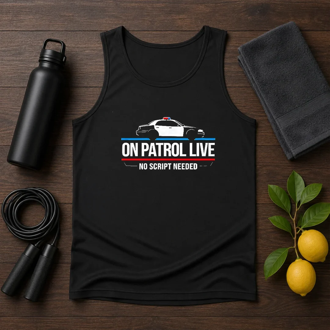 awesome-on-patrol-live-apparel-police-car-no-script-needed-tank-top Awesome On Patrol Live Apparel Police Car No Script Needed Tank Top
