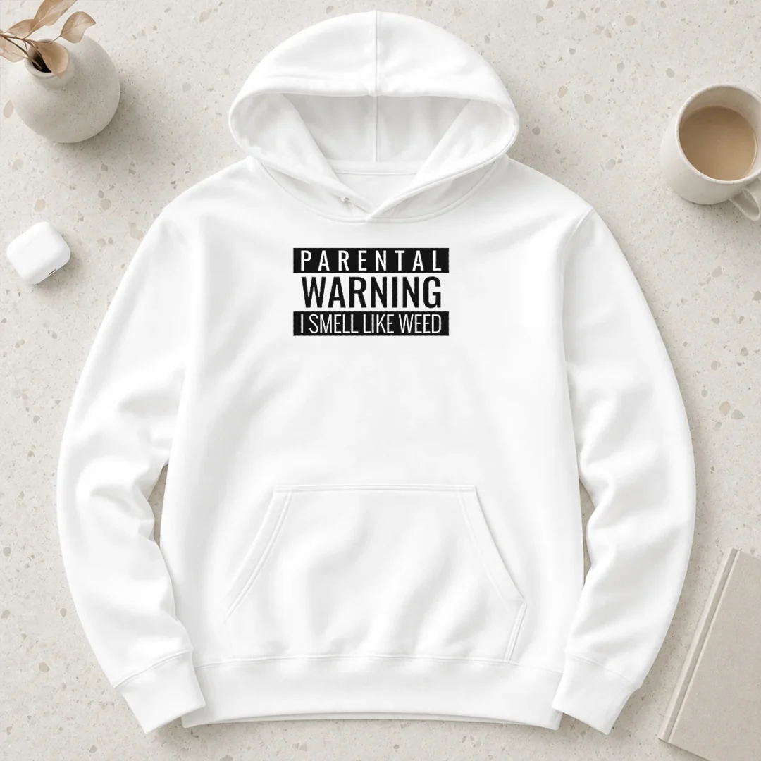 awesome-parental-warning-i-smell-like-weed-hoodie Awesome Parental Warning I Smell Like Weed Hoodie in black, front view with bold white text graphic