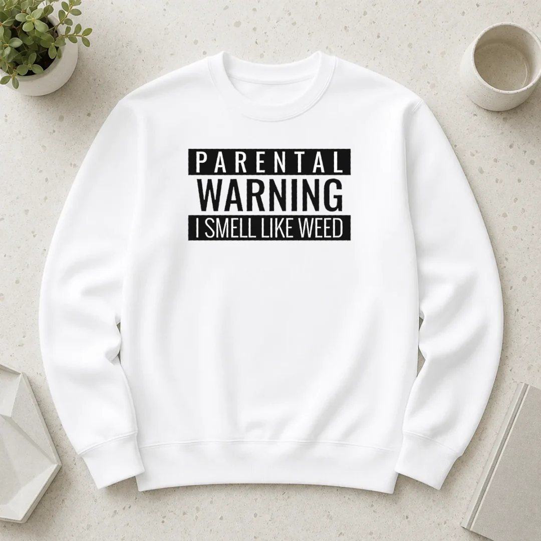 awesome-parental-warning-i-smell-like-weed-sweater Awesome Parental Warning I Smell Like Weed Sweater in dark grey, cozy crewneck sweatshirt with bold white text print