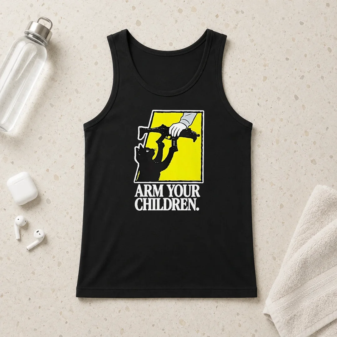 awesome-pretty-black-cat-with-gun-satire-arm-your-children-tank-top Awesome Pretty Black Cat With Gun Satire Arm Your Children Tank Top