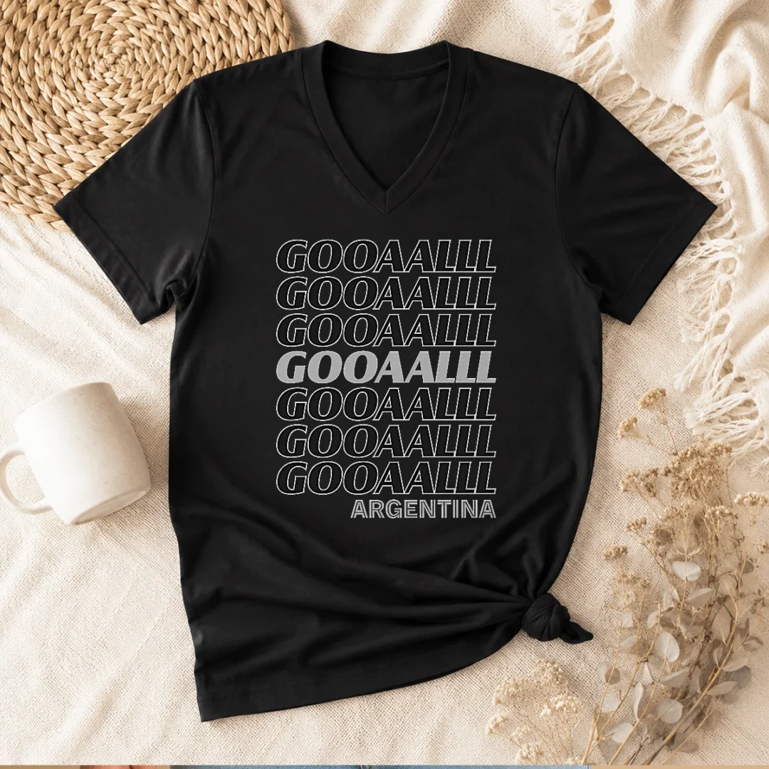 awesome-pretty-gooaalll-soccer-argentina-fan-goal-v-neck-shirt Awesome Pretty Gooaalll Soccer Argentina Fan Goal V Neck Shirt in blue and white with Argentina flag design