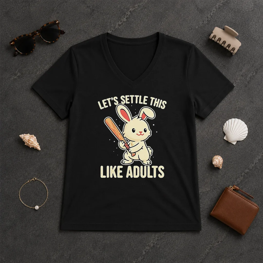 Awesome Rabbit Holding Baseball Bat Let'S Settle This Like Adults V Neck Shirt Awesome Rabbit Holding Baseball Bat Let'S Settle This Like Adults V-Neck Shirt