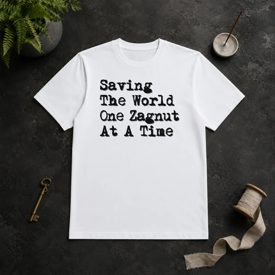 Awesome Saving The World One Zagnut At A Time T Shirt Awesome Saving The World One Zagnut At A Time t shirt in classic fit, white cotton tee with bold graphic