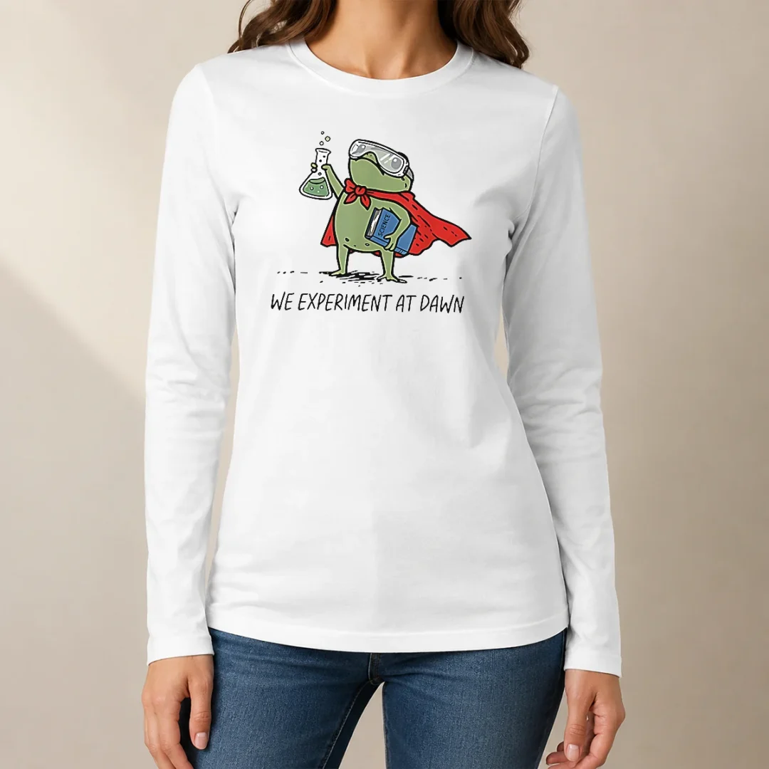 awesome-science-frog-we-experiment-at-dawn-long-sleeve-shirt Awesome Science Frog We Experiment At Dawn Long Sleeve Shirt