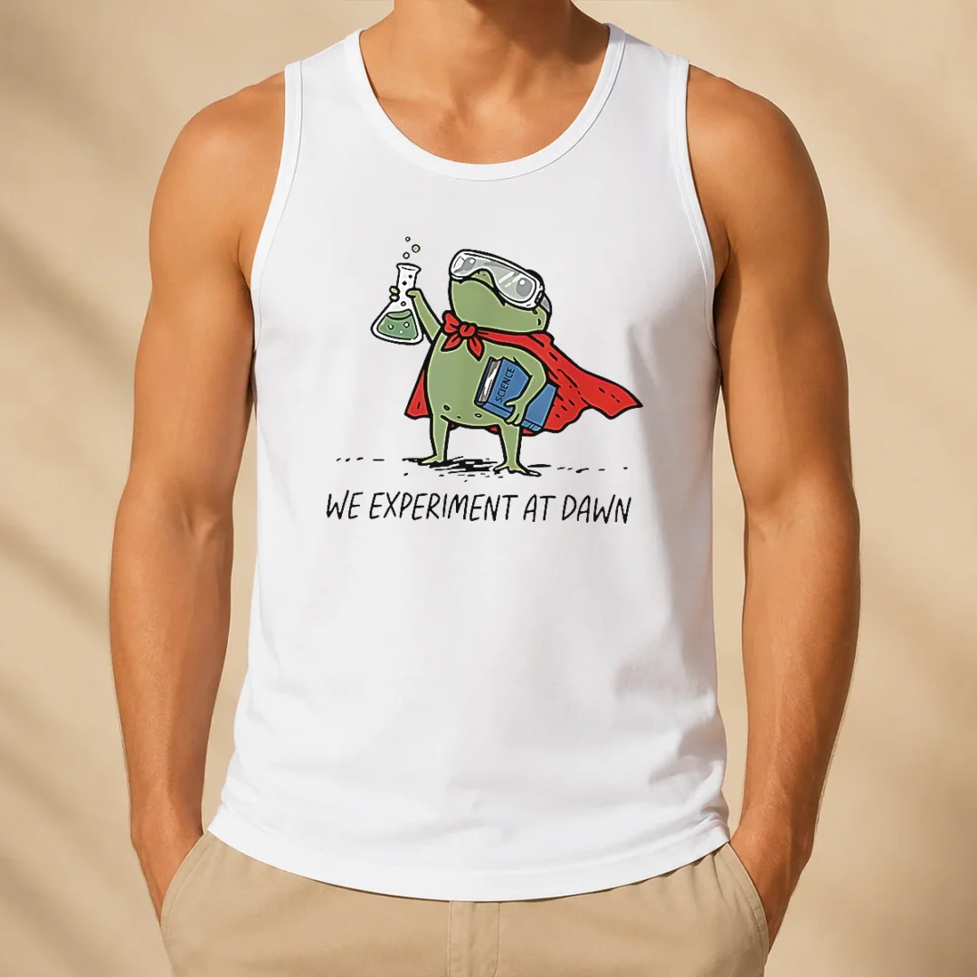 awesome-science-frog-we-experiment-at-dawn-tank-top Awesome Science Frog We Experiment At Dawn Tank Top