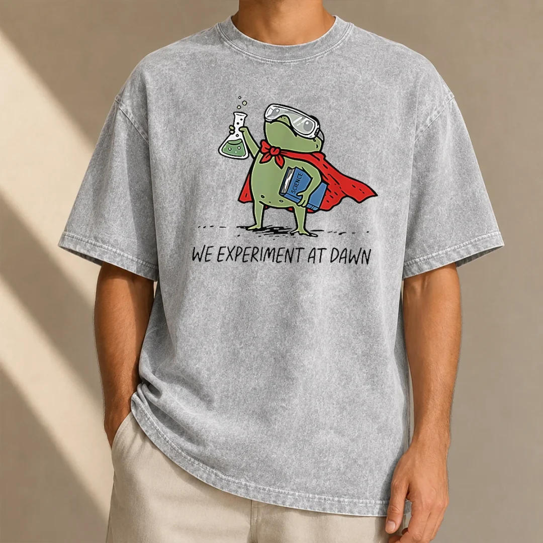 awesome-science-frog-we-experiment-at-dawn-washed-t-shirt Awesome Science Frog We Experiment At Dawn Washed T-Shirt