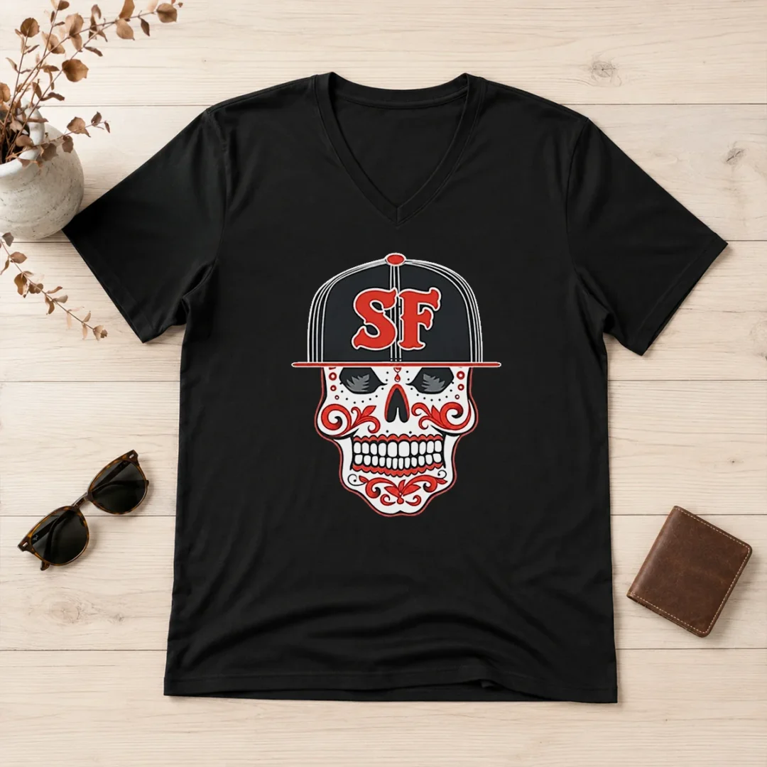 awesome-sf-sugar-skull-san-francisco-hat-v-neck-shirt Awesome Sf Sugar Skull San Francisco Hat V-Neck Shirt