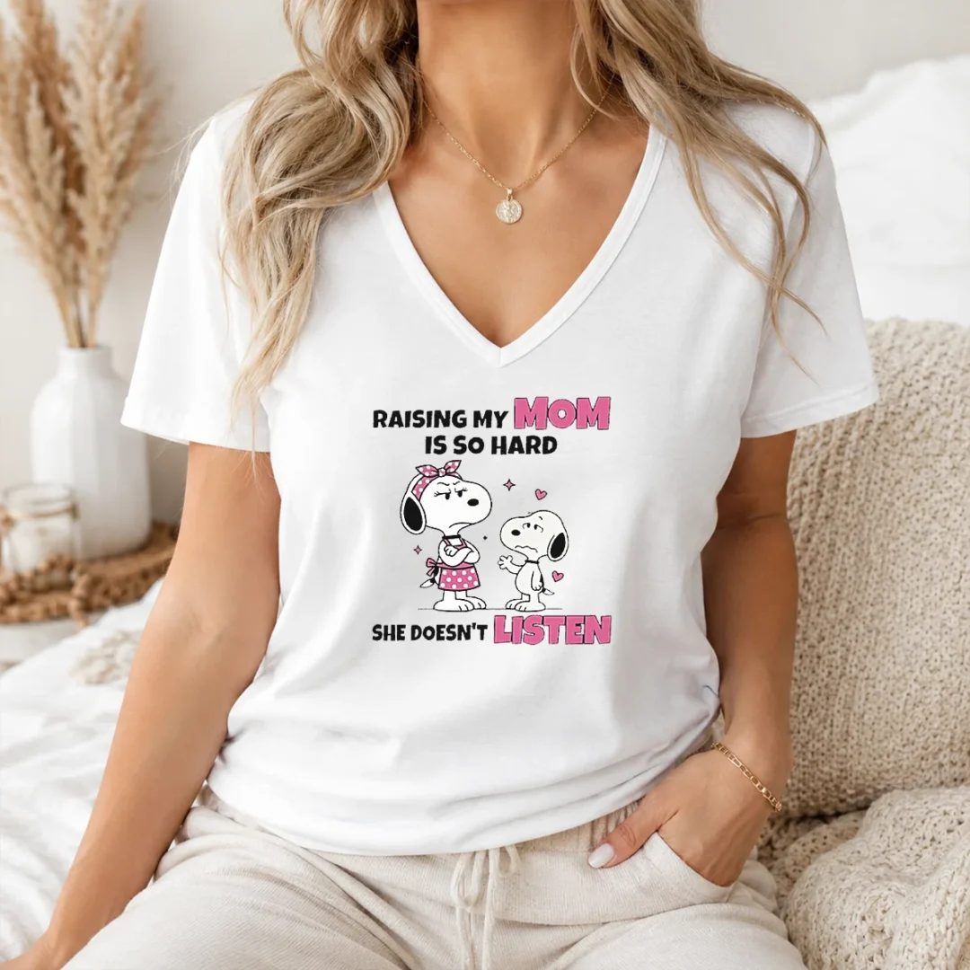 Awesome Snoopy And Belle Funny Raising My Mom Is So Hard She Doesnt Listen V Neck Shirt Awesome Snoopy And Belle Funny Raising My Mom Is So Hard She Doesnt Listen V-Neck Shirt
