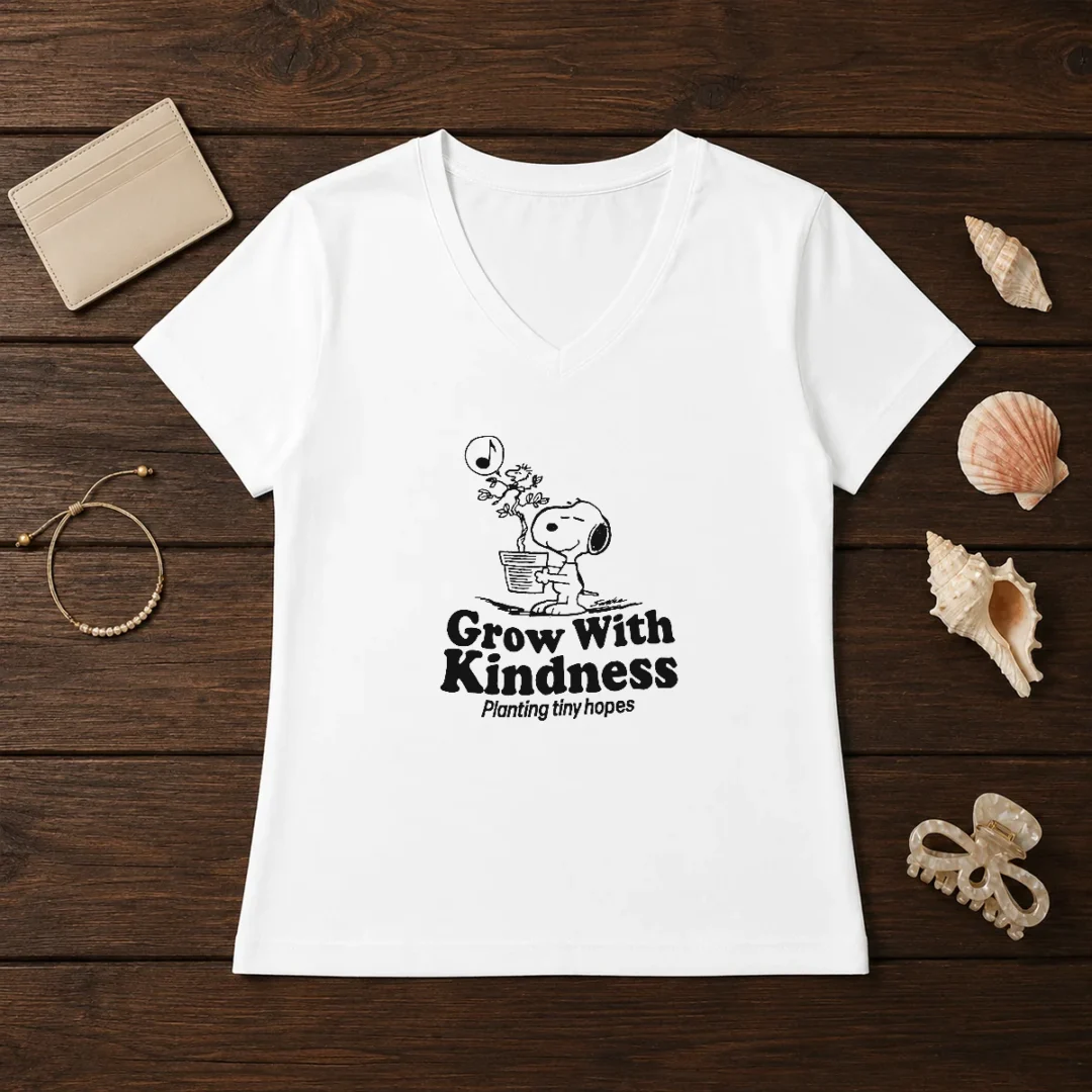 awesome-snoopy-grow-with-kindness-planting-tiny-hopes-v-neck-shirt Awesome Snoopy Grow With Kindness Planting Tiny Hopes V Neck Shirt in soft fabric with vibrant print