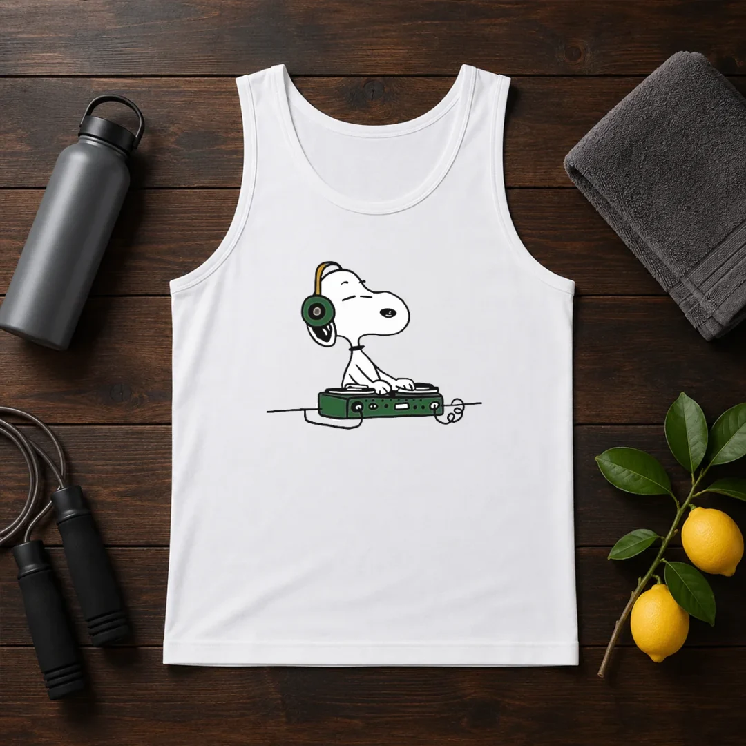 awesome-snoopy-peanuts-playing-dj-tank-top Awesome Snoopy Peanuts Playing DJ Tank Top
