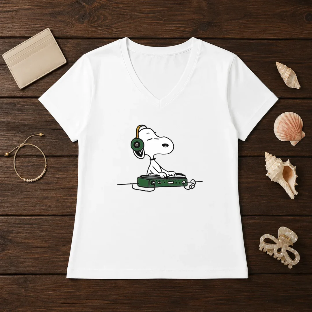 awesome-snoopy-peanuts-playing-dj-v-neck-shirt Awesome Snoopy Peanuts Playing DJ V-Neck Shirt