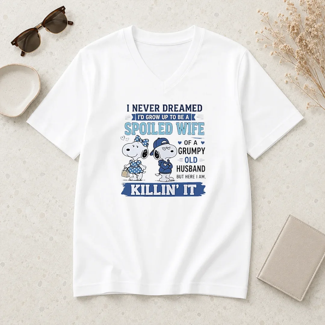 awesome-snoopy-spoiled-wife-of-a-grumpy-old-husband-killin-it-v-neck-shirt Awesome Snoopy Spoiled Wife Of A Grumpy Old Husband Killin It V-Neck Shirt