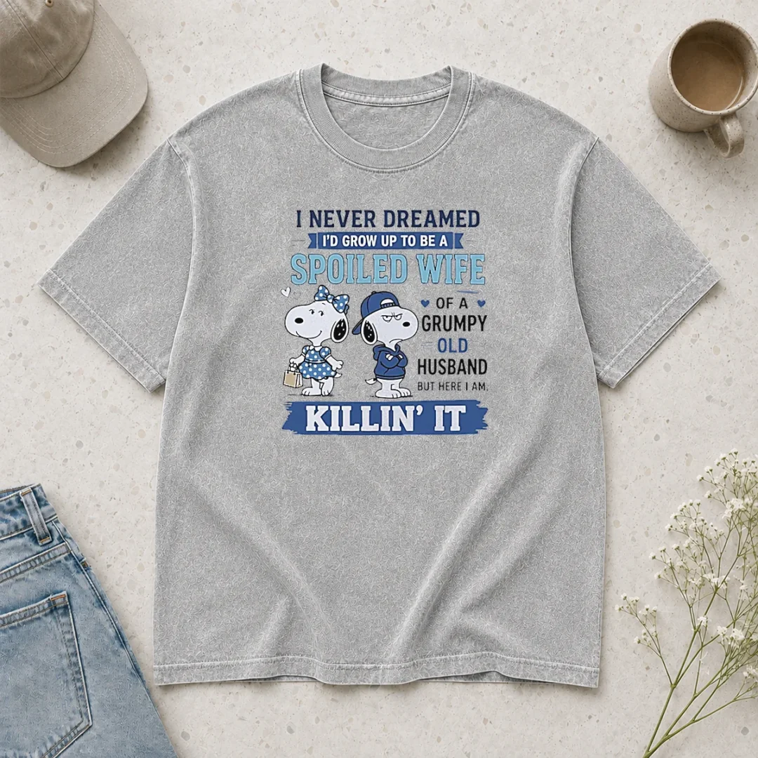 awesome-snoopy-spoiled-wife-of-a-grumpy-old-husband-killin-it-washed-t-shirt Awesome Snoopy Spoiled Wife Of A Grumpy Old Husband Killin It Washed T-Shirt