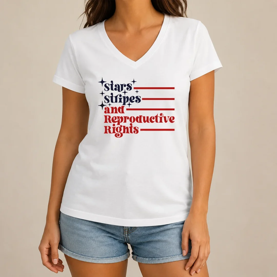 awesome-stars-stripes-and-reproductive-rights-patriotic-lettering-with-striped-lines-v-neck-shirt Awesome Stars Stripes And Reproductive Rights Patriotic Lettering With Striped Lines V-Neck Shirt