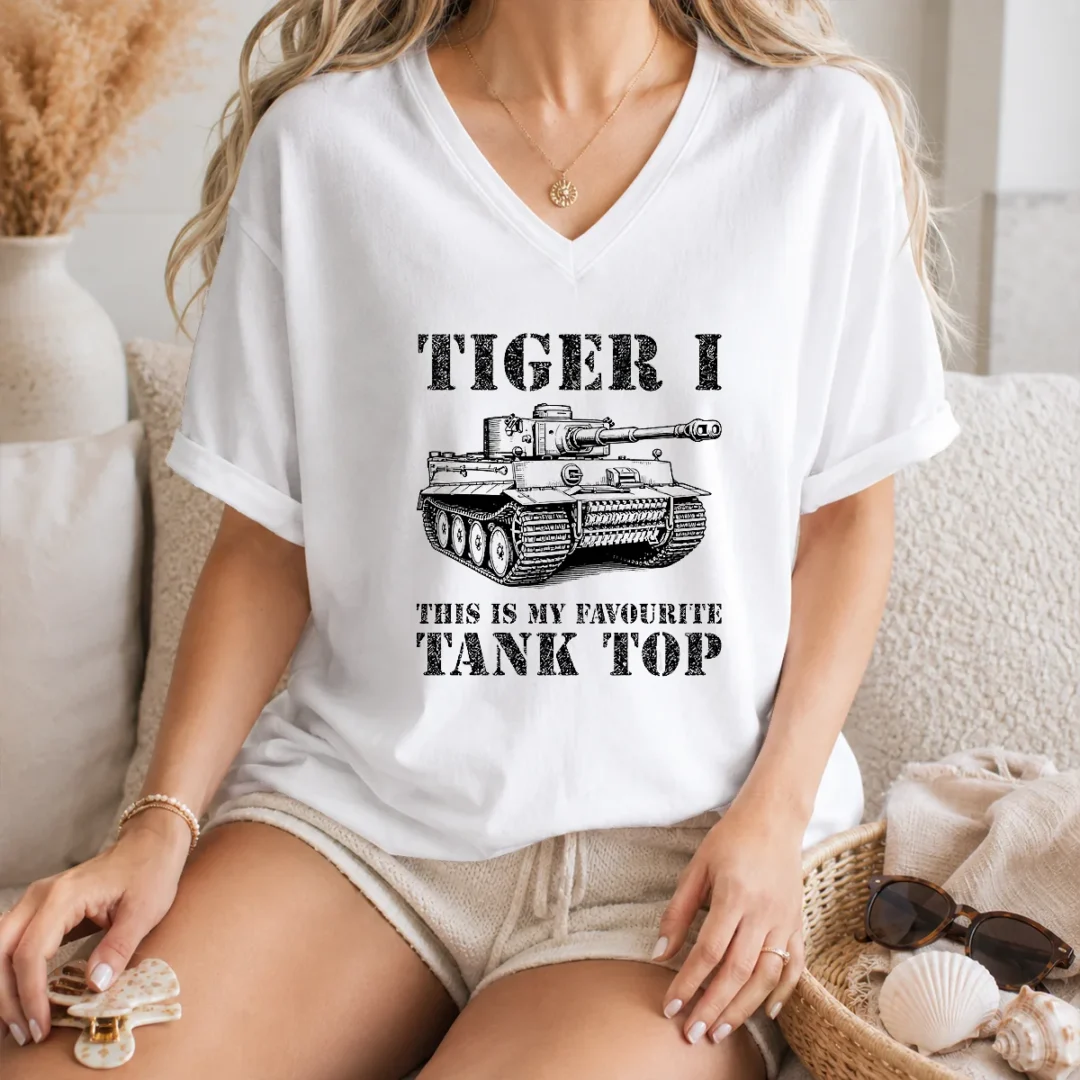 awesome-tiger-i-this-is-my-favourite-tank-military-v-neck-shirt Awesome Tiger I This Is My Favourite Tank Military V Neck Shirt in dark color, featuring tank graphic and text