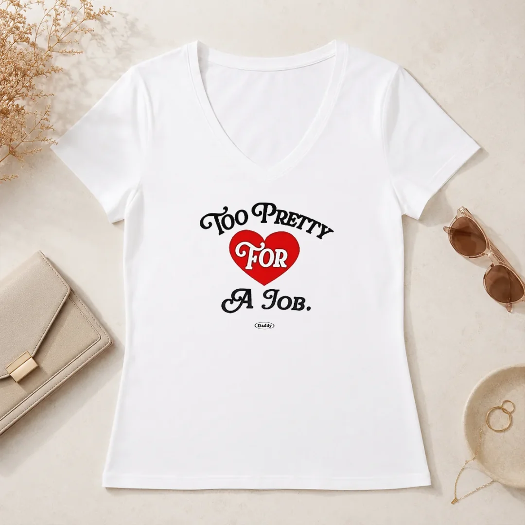 Awesome Too Pretty For A Job Daddy Text V Neck Shirt Awesome Too Pretty For A Job Daddy Text V-Neck Shirt