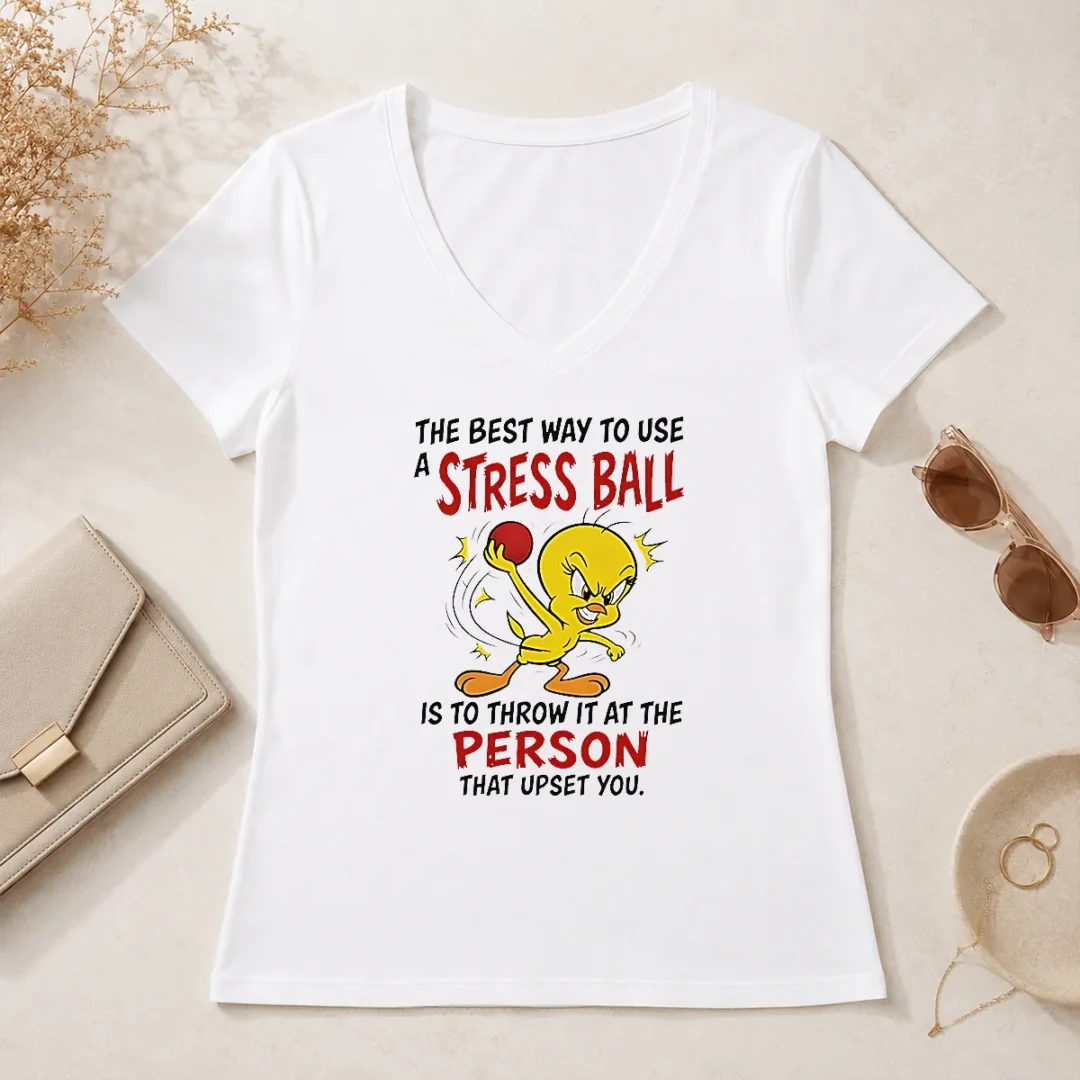 Awesome Tweety Bird Looney Tunes The Best Way To Use A Stress Ball Is To Throw V Neck Shirt Awesome Tweety Bird Looney Tunes The Best Way To Use A Stress Ball Is To Throw V-Neck Shirt