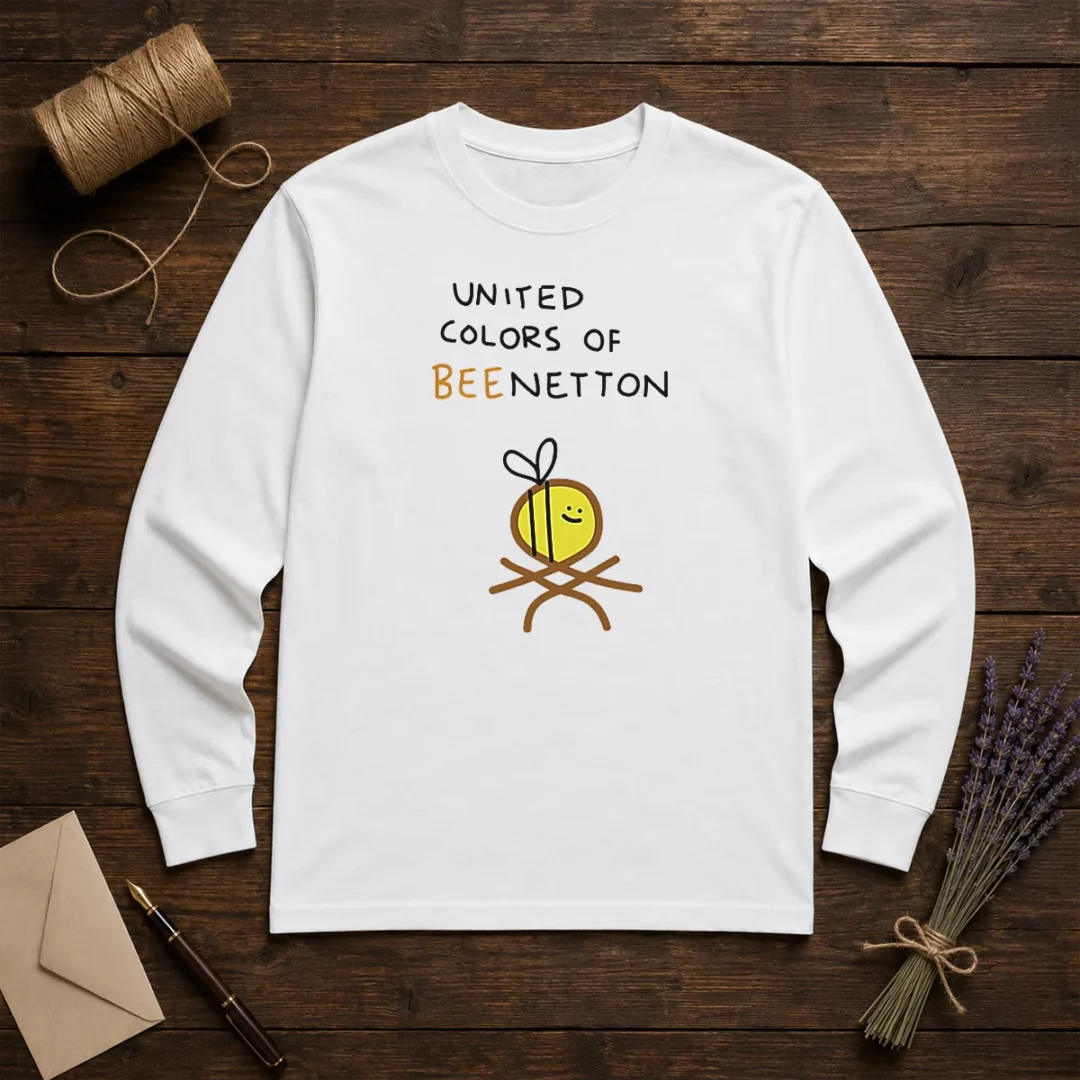 awesome-united-colors-of-bee-netton-bee-logo-long-sleeve Awesome United Colors Of Bee Netton Bee Logo Long Sleeve Shirt in black with vibrant bee logo on chest