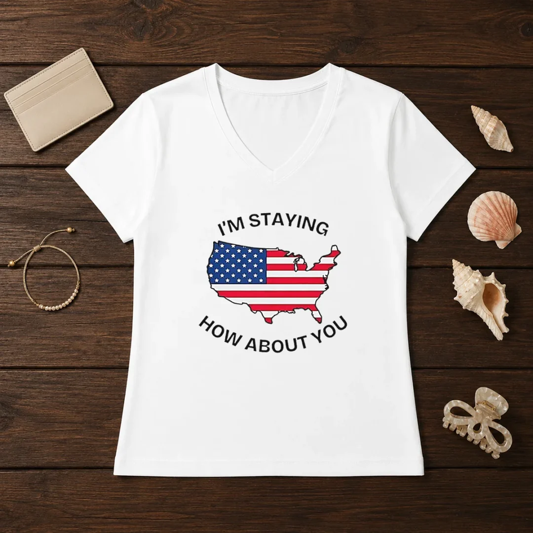 awesome-united-states-i-m-staying-how-about-you-patriotic-american-flag-v-neck-shirt Awesome United States I'M Staying How About You Patriotic American Flag V Neck Shirt in navy blue with bold flag graphic