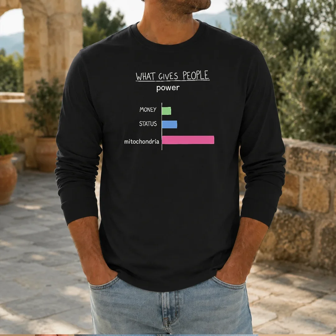 awesome-what-gives-people-power-long-sleeve Awesome What Gives People Power long sleeve shirt in black with bold white text design, front view