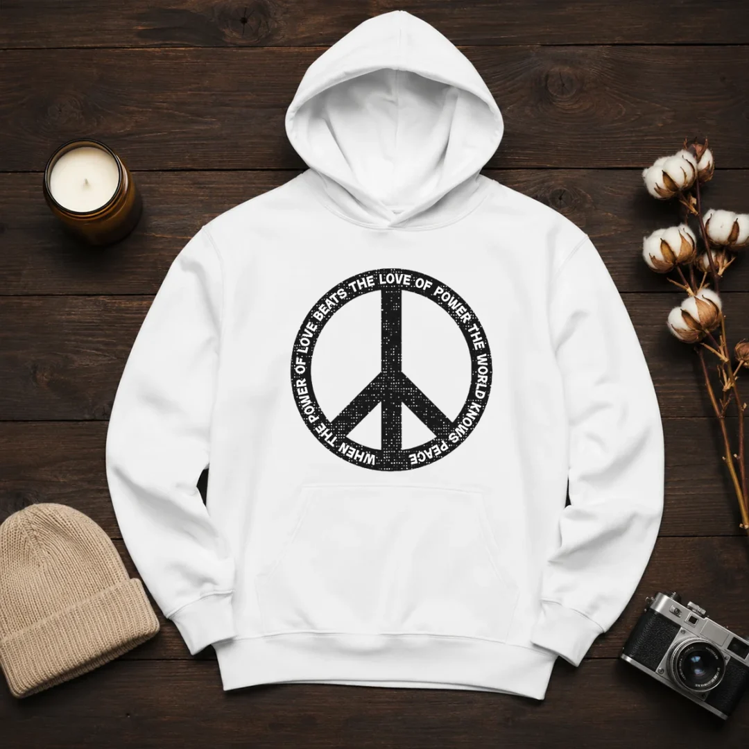 awesome-when-the-power-love-beats-the-love-of-power-hoodie-2 Awesome When The Power Love Beats The Love Of Power Hoodie in black, front view with kangaroo pocket and drawstring hood