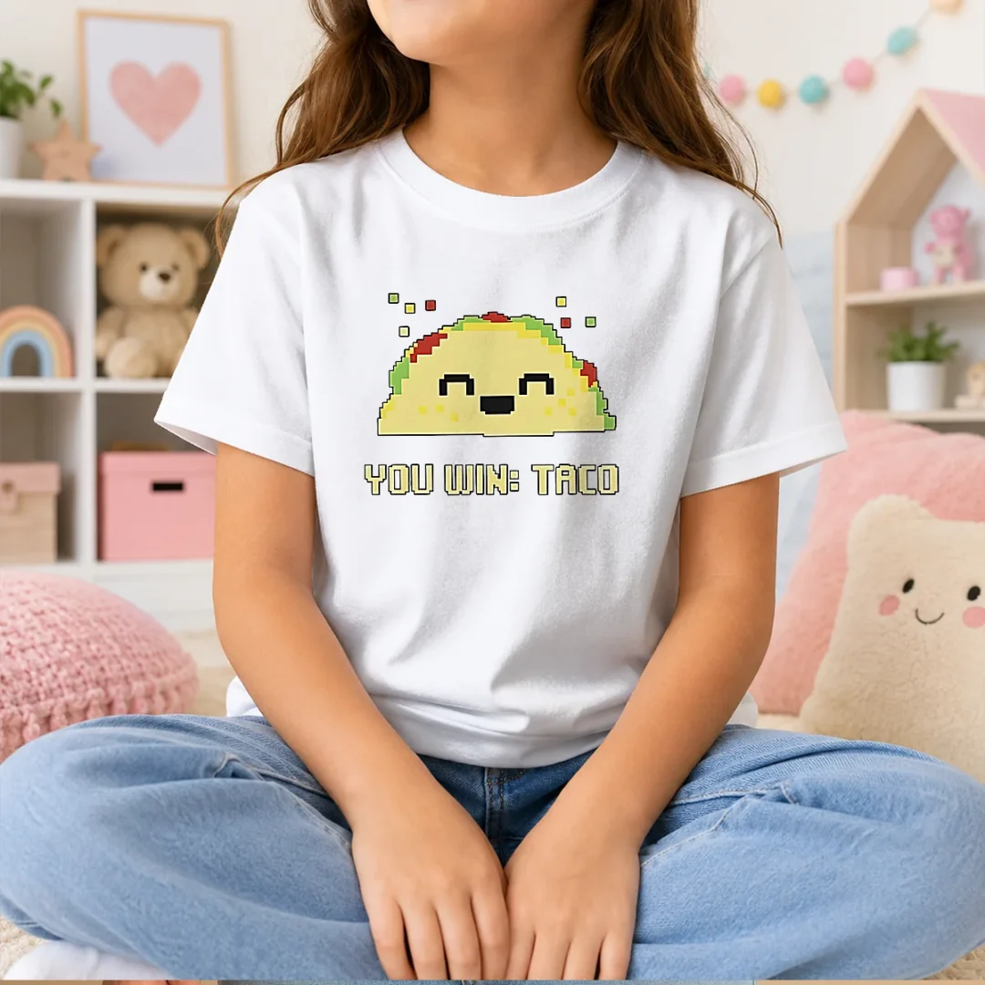 awesome-you-win-taco-pixel-art-gaming-cute-retro-kids-t-shirt-1 Awesome You Win Taco Pixel Art Gaming Cute Retro Kids T-Shirt