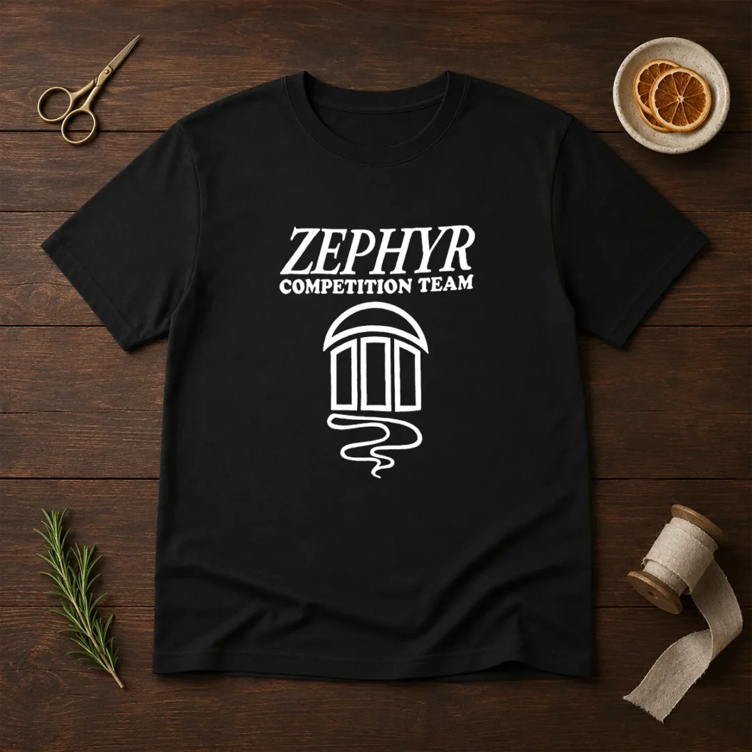 awesome-zephyr-competition-team-t-shirt-1 Awesome Zephyr Competition Team t shirt in black with bold white and blue logo on front