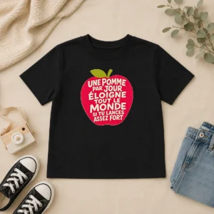 Premium Good Une Pomme Par Jour Eloigne Tout Le Monde Si Tu Lances Assez Fort Humor kids t shirt in vibrant colors, front view