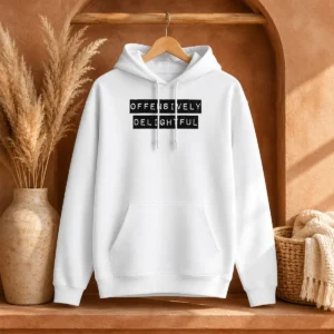 Good Offensively Delightful Hoodie in black with front pocket and adjustable hood