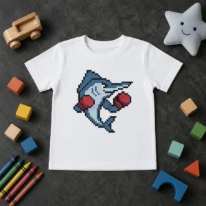 Good Miami Marlins Mascot Wearing Gloves El Caballo Pixel Style Kids T-Shirt