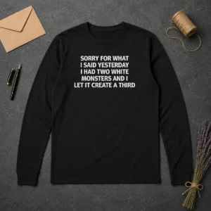 Premium Sorry For What I Said Yesterday I Had Two White Monsters And I Let It Create A Third Long Sleeve Shirt