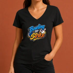 Hot Bowling For Strike Typography V-Neck Shirt