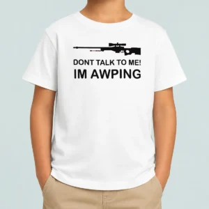 Perfect Pretty Gaming Gamer Gear AWP Sniper Rifle Dont Talk To Me Im Awping Kids T Shirt in vibrant colors on a children's short sleeve tee