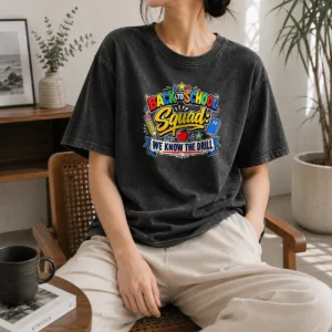 Awesome Cute Cartoon Back To School Squad Student Washed T-Shirt
