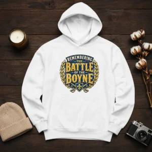 Original Pride In History Typography For Battle Of The Boyne (2) printed on a black hoodie with front pocket and drawstring hood