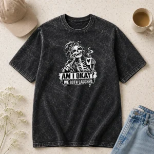 Top Humorous Skeleton Girl Coffee Quote Halloween Washed T-Shirt