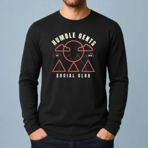 Top Humble Gents Social Club EST 2016 Mountains Clouds Sun long sleeve shirt in white with mountain and sun graphic