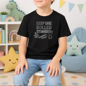 Premium Keep One Rolled Stoners Kids T Shirt featuring a comfortable cotton fabric and vibrant print for children