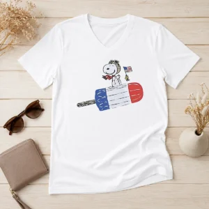 Funny Awesome Snoopy And Woodstock Fourth Of July Patriotic Rocket Pop ICE Cream Parody V-Neck Shirt