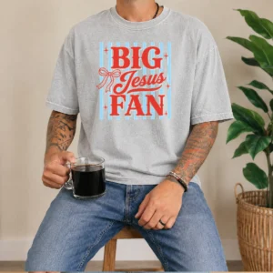 Hot Big Jesus Fan Retro Striped Washed T-Shirt