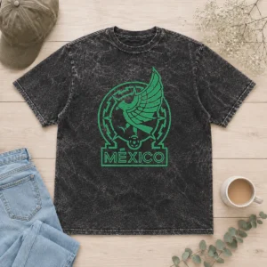 Hot Awesome Mexico Soccer Washed T Shirt in soft cotton fabric with vibrant green and red print