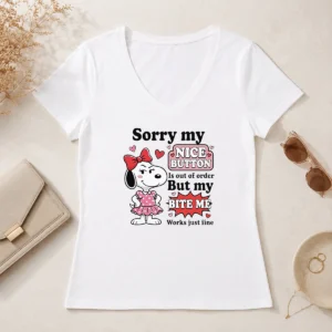 Funny Sorry My Nice Button Out Of Order But My Bite Me Works Just Fine V-Neck Shirt