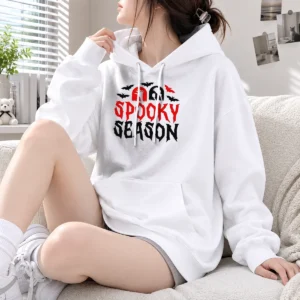 Hot Spooky Season Halloween Bats Witch Broom Zombie Hoodie