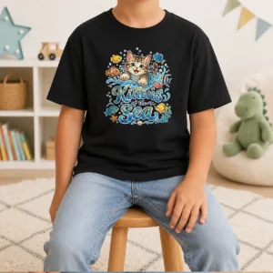 Original Cute Kittens Of The Sea Watercolor Line Art Kids T-Shirt