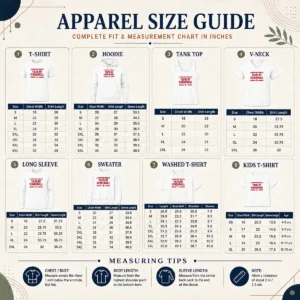 Size chart for Funny You'Re My Wonderwall England Flag Oasis with measurements in inches and cm