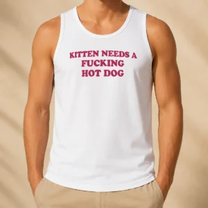 Awesome Nice Kitten Needs A Fcking Hot Dog Embroidered Tank Top