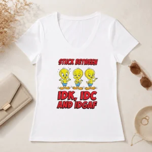 Pretty Tweety Stuck Between IDK IDC And IDGAF V-Neck Shirt
