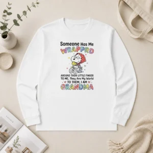 Hot Snoopy Woodstock Peanuts Someone Has Me Wrapprd Around Their Little Finger I Am Grandma Long Sleeve Shirt